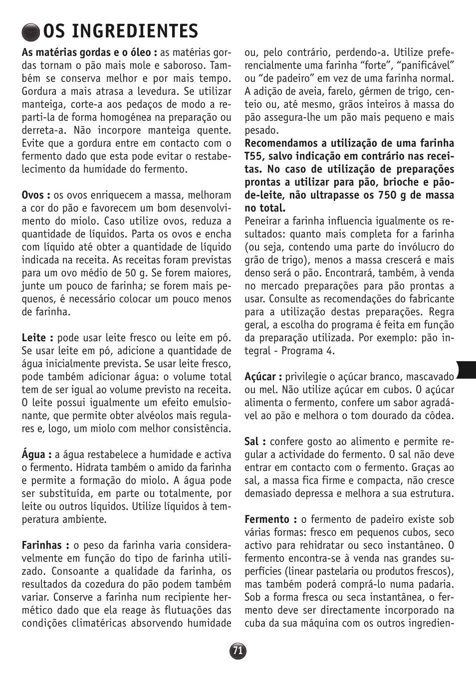 Os ingredientes | Moulinex OW310E32 User Manual | Page 71 / 128