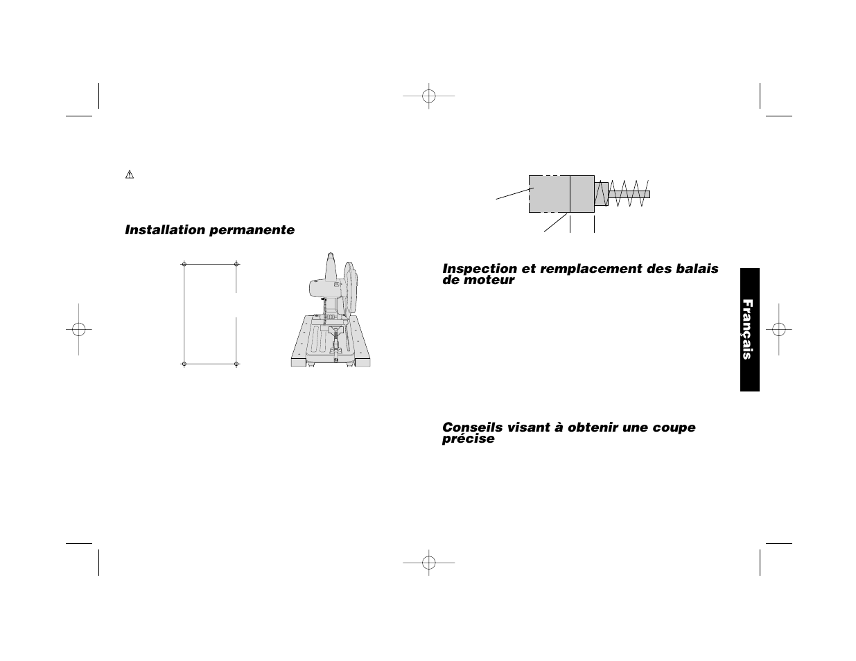 Installation permanente, Inspection et remplacement des balais de moteur, Conseils visant à obtenir une coupe précise | Français stopper pin | Epson DW870 User Manual | Page 17 / 28
