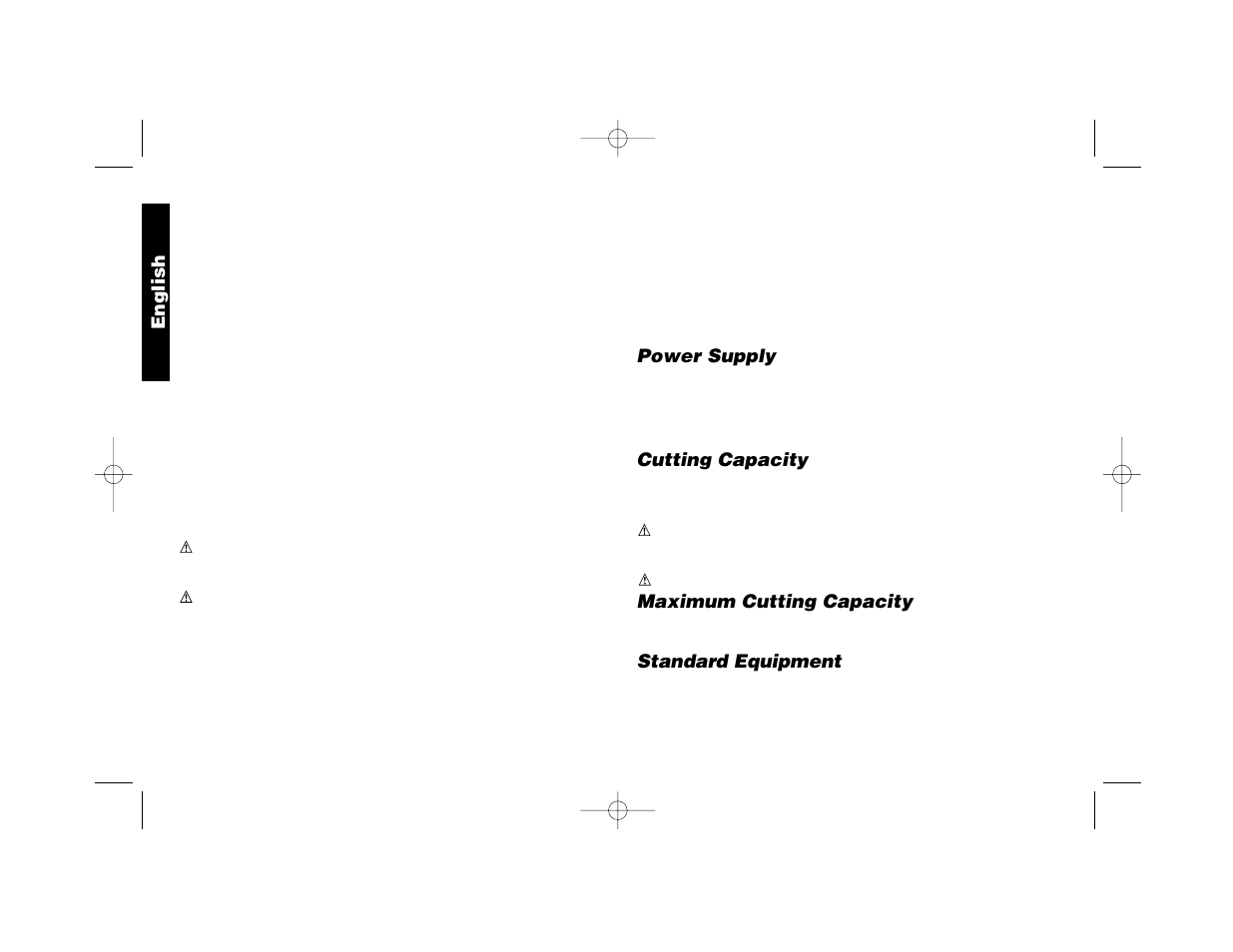 English, Power supply, Cutting capacity | Maximum cutting capacity, Standard equipment | Epson DW870 User Manual | Page 6 / 28