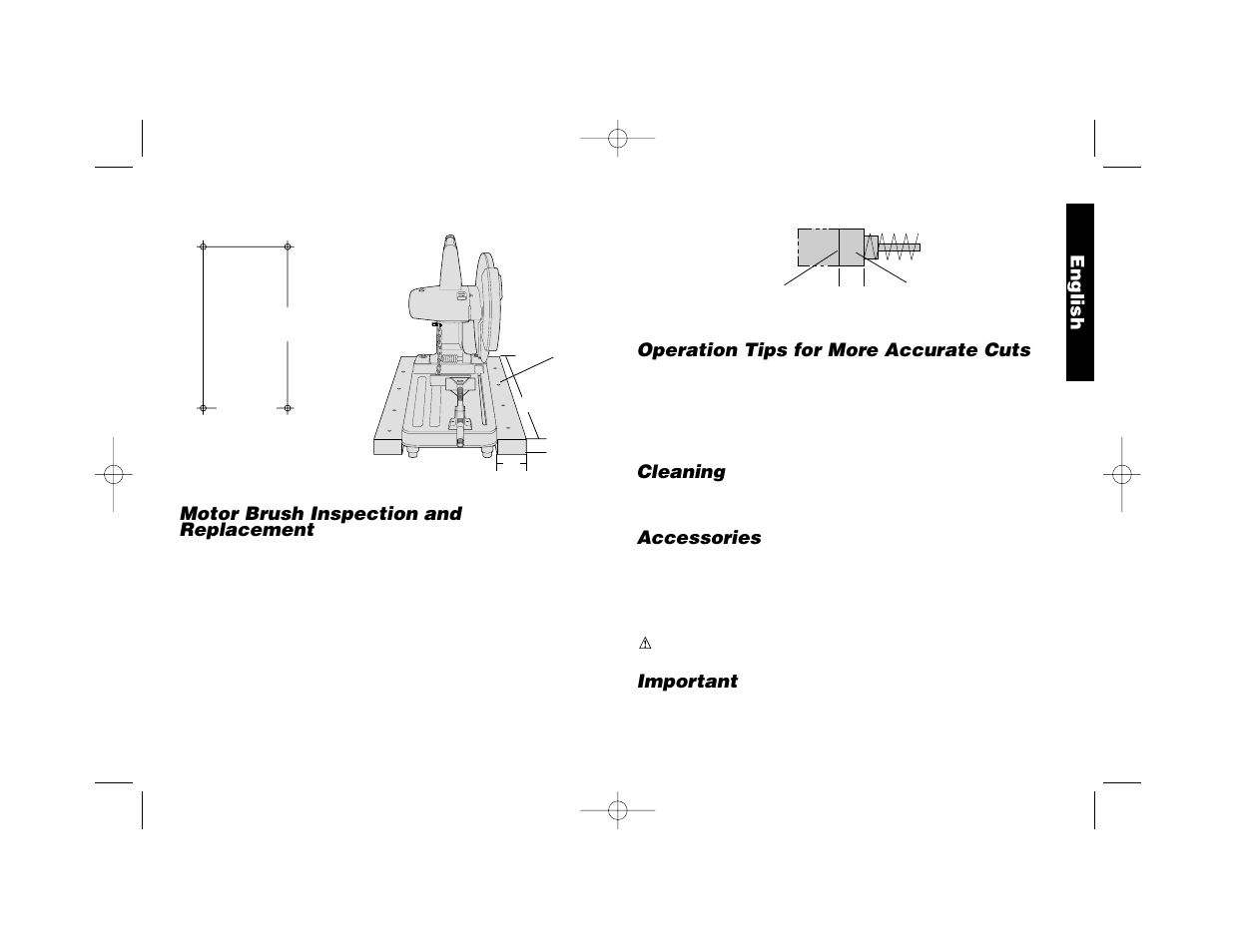 English motor brush inspection and replacement, Operation tips for more accurate cuts, Cleaning | Accessories, Important, Stopper pin | Epson DW870 User Manual | Page 9 / 28