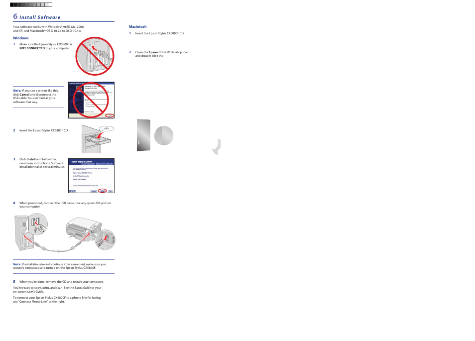 Install software, Windows | Epson Stylus CX5800F User Manual | Page 5 / 8