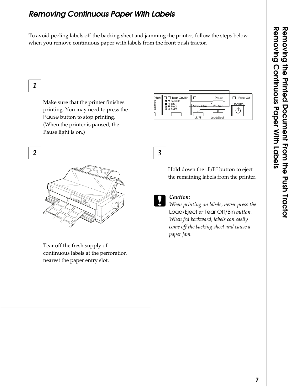 Removing continuous paper with labels | Epson 9-Pin Dot Matrix Printer FX-2180 User Manual | Page 7 / 16