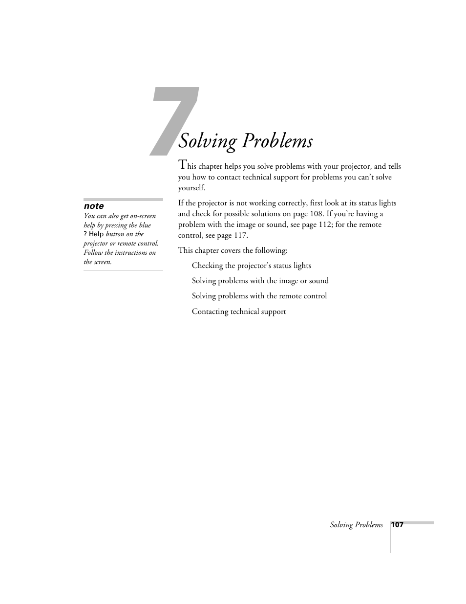 Solving problems | Epson 9300i User Manual | Page 107 / 140