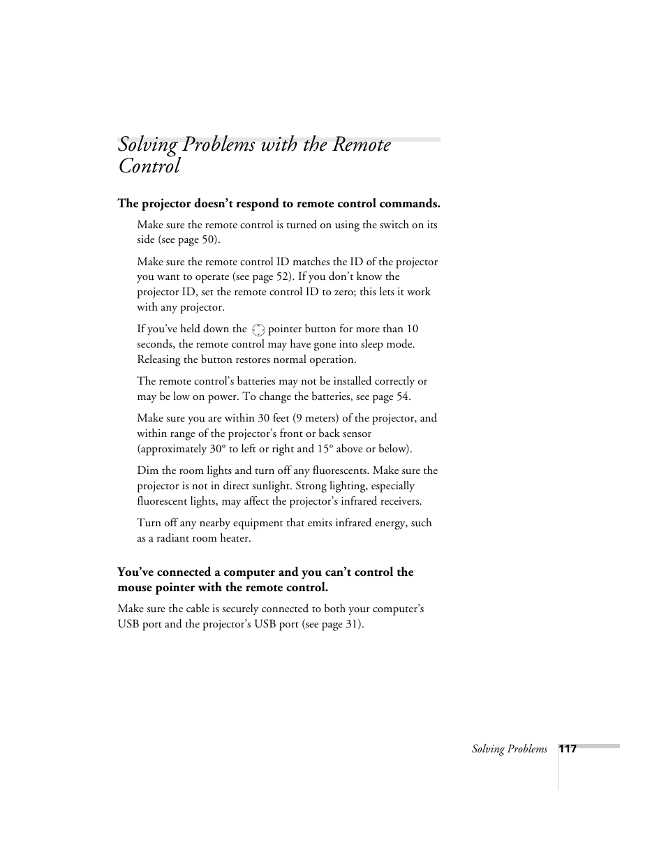 Solving problems with the remote control | Epson 9300i User Manual | Page 117 / 140