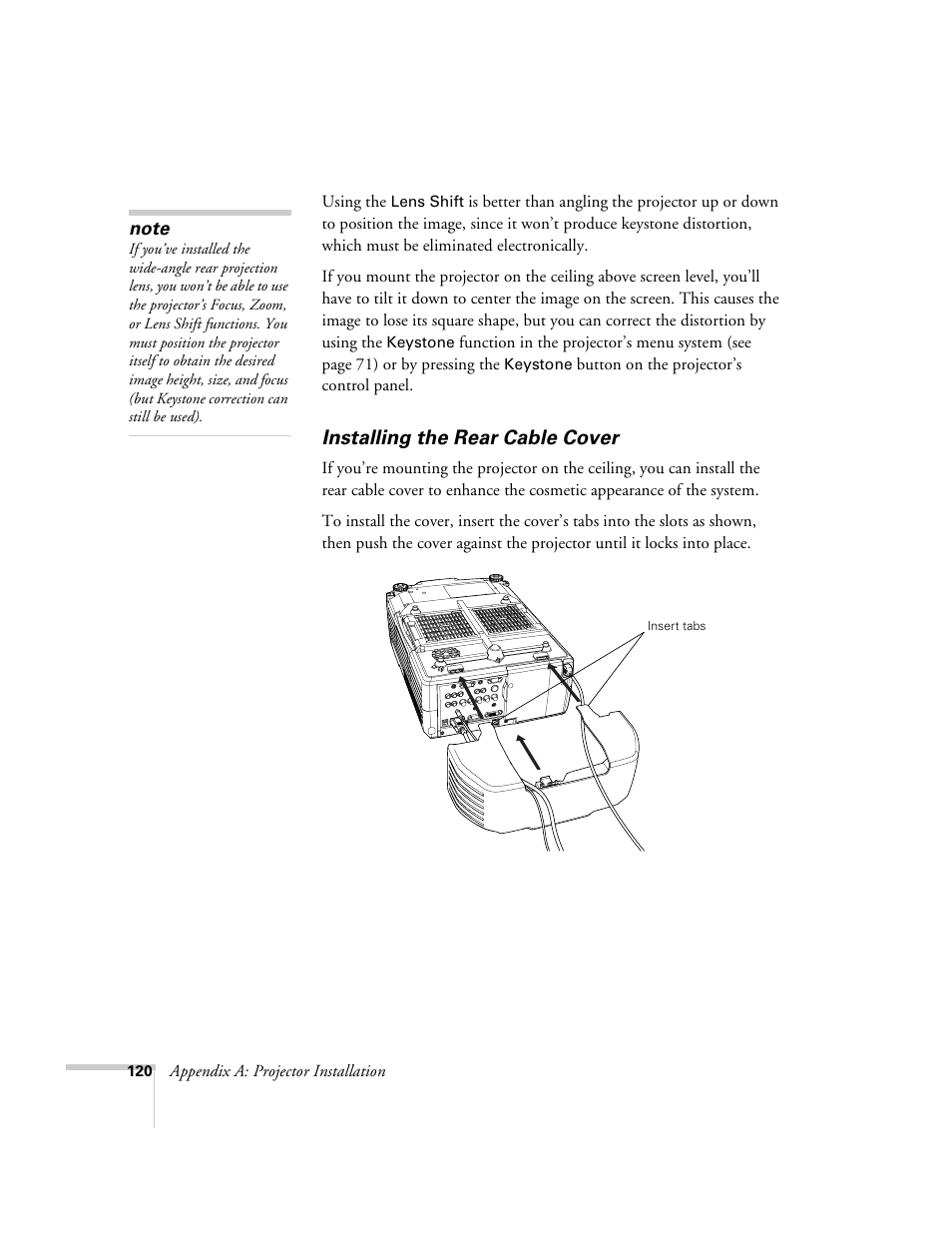 Installing the rear cable cover | Epson 9300i User Manual | Page 120 / 140