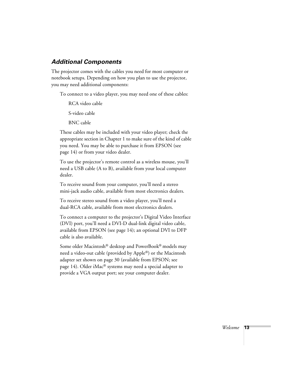 Additional components | Epson 9300i User Manual | Page 13 / 140