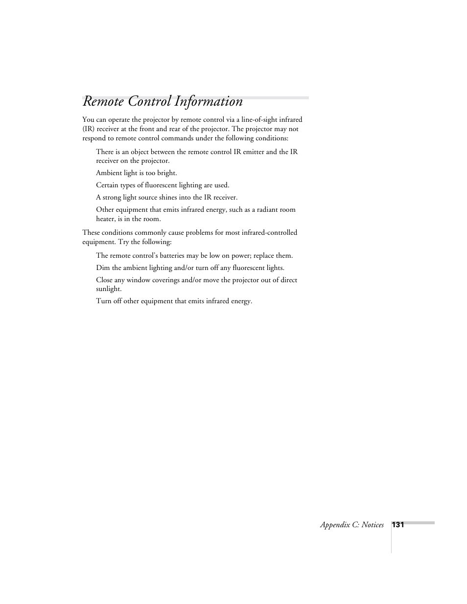 Remote control information | Epson 9300i User Manual | Page 131 / 140