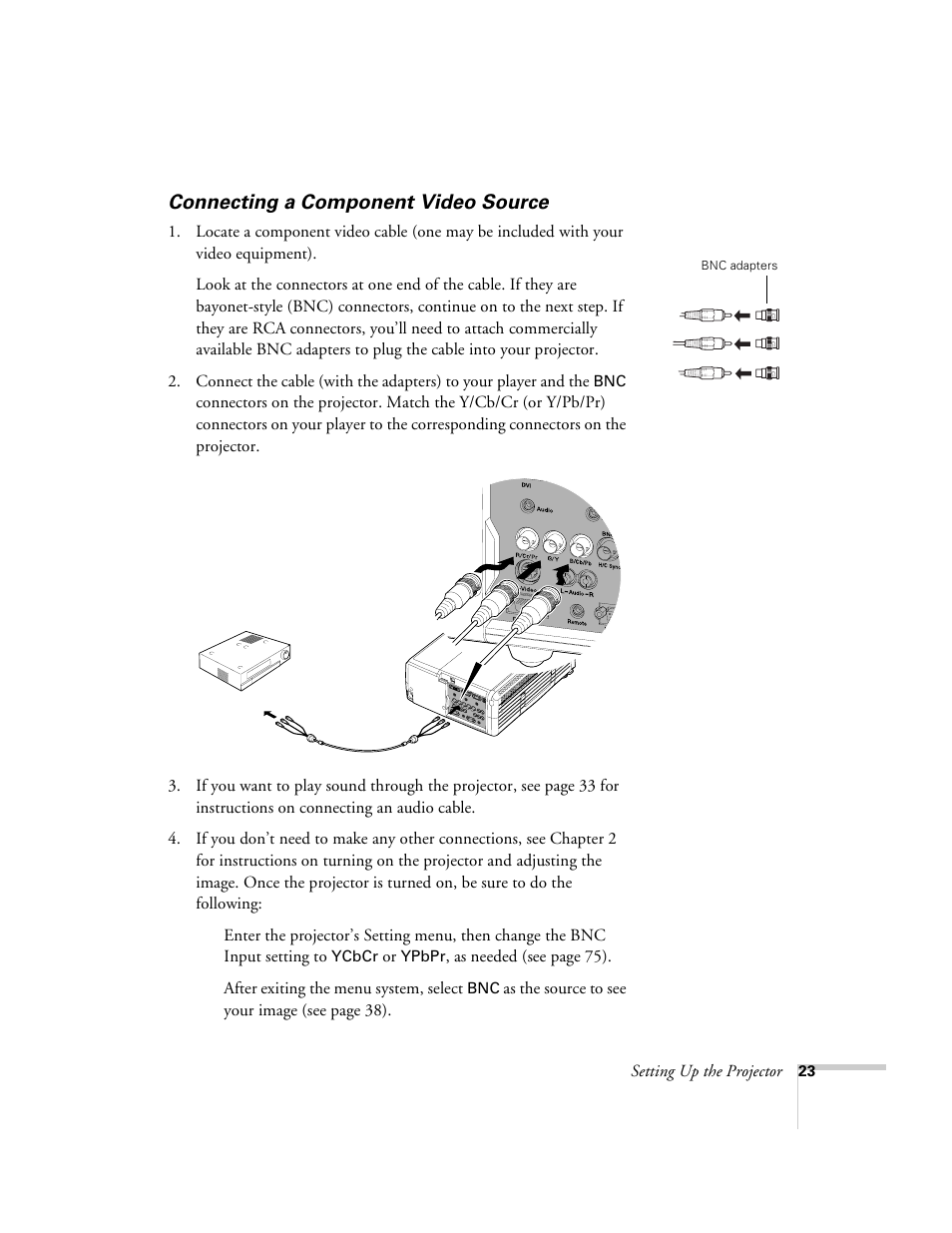 Connecting a component video source | Epson 9300i User Manual | Page 23 / 140