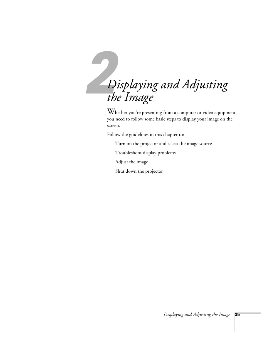 Displaying and adjusting the image | Epson 9300i User Manual | Page 35 / 140