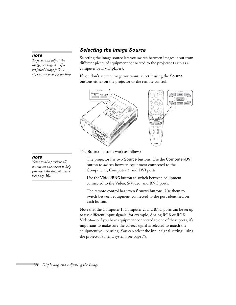 Selecting the image source | Epson 9300i User Manual | Page 38 / 140