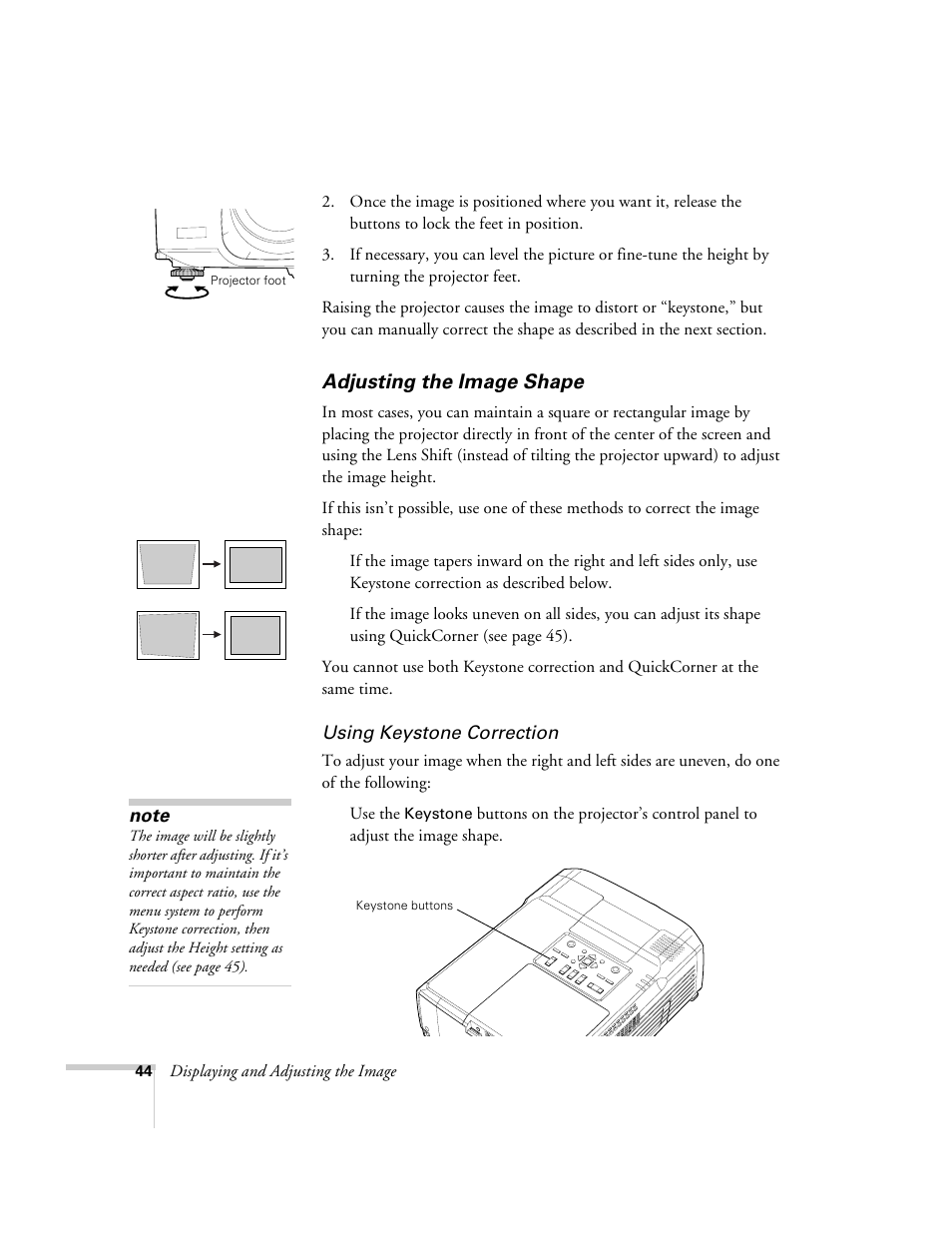 Adjusting the image shape | Epson 9300i User Manual | Page 44 / 140