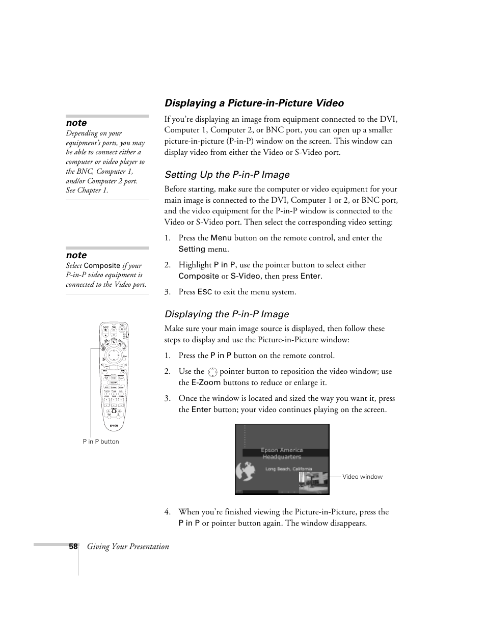 Displaying a picture-in-picture video | Epson 9300i User Manual | Page 58 / 140