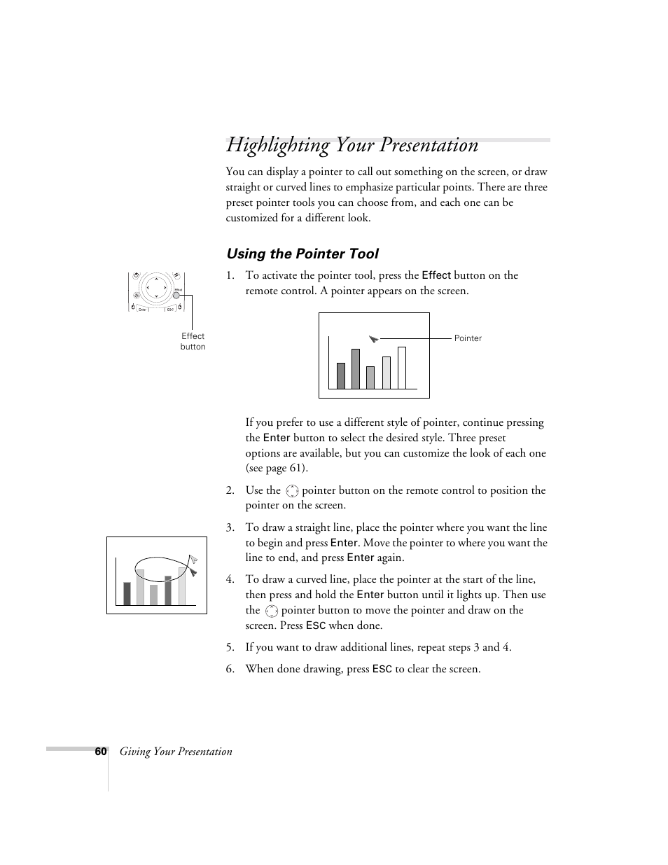 Highlighting your presentation, Using the pointer tool | Epson 9300i User Manual | Page 60 / 140