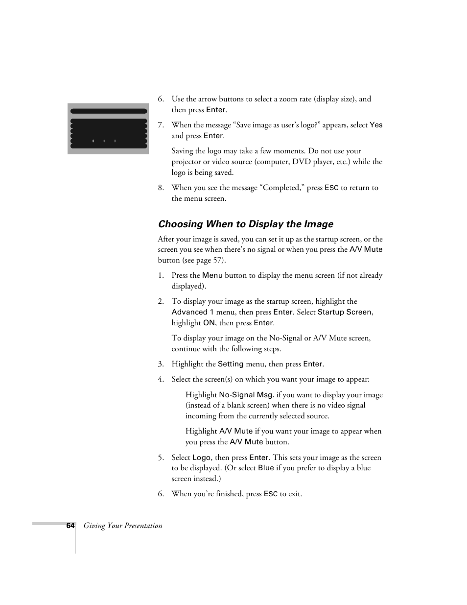 Choosing when to display the image | Epson 9300i User Manual | Page 64 / 140