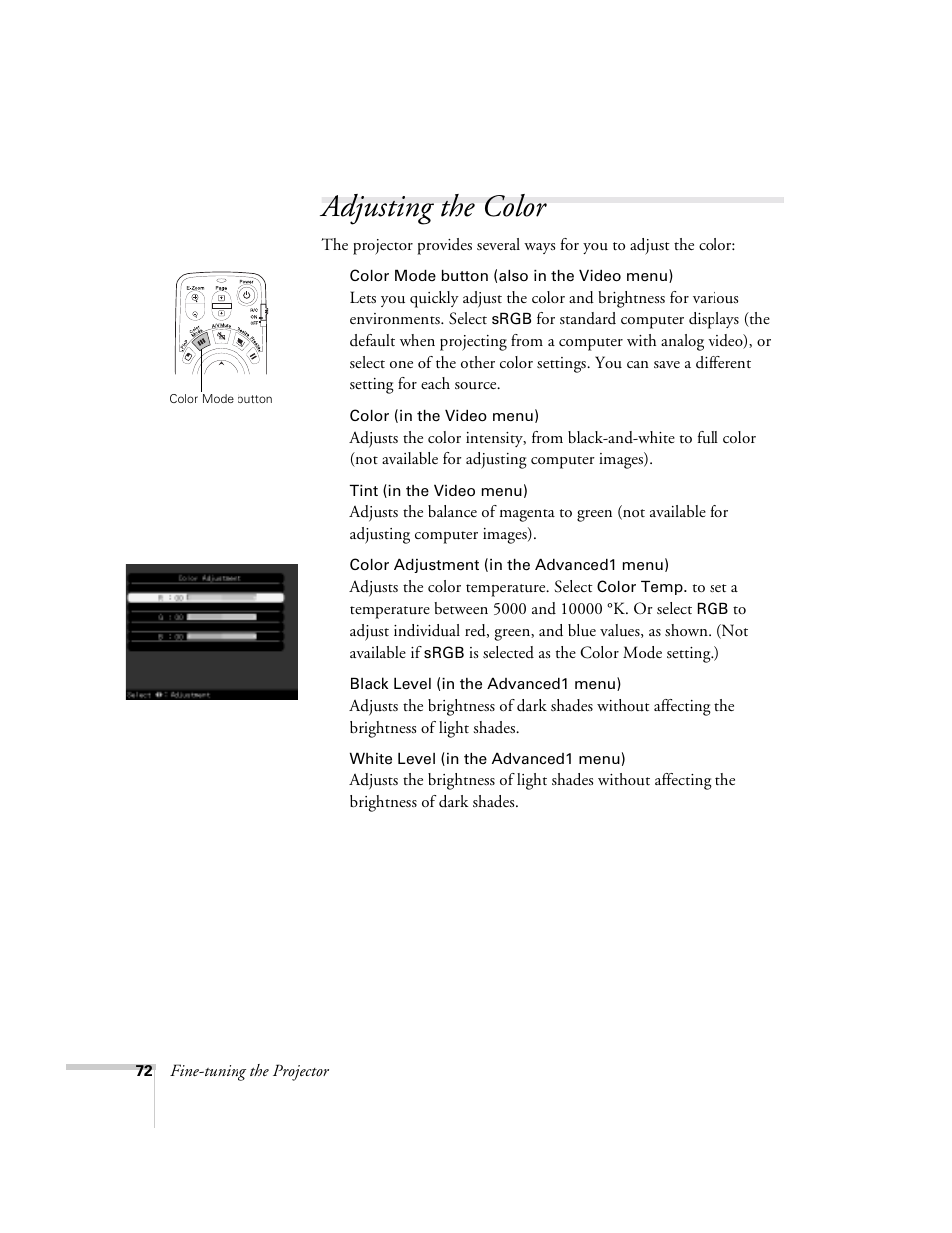 Adjusting the color | Epson 9300i User Manual | Page 72 / 140