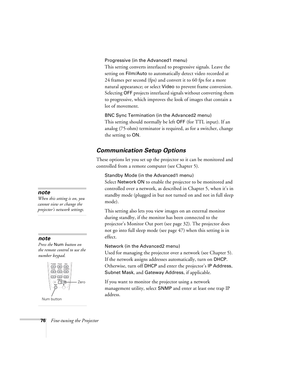 Communication setup options | Epson 9300i User Manual | Page 76 / 140