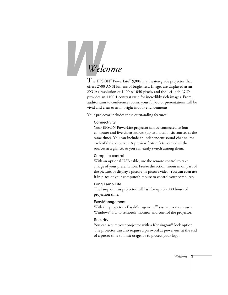 Welcome | Epson 9300i User Manual | Page 9 / 140