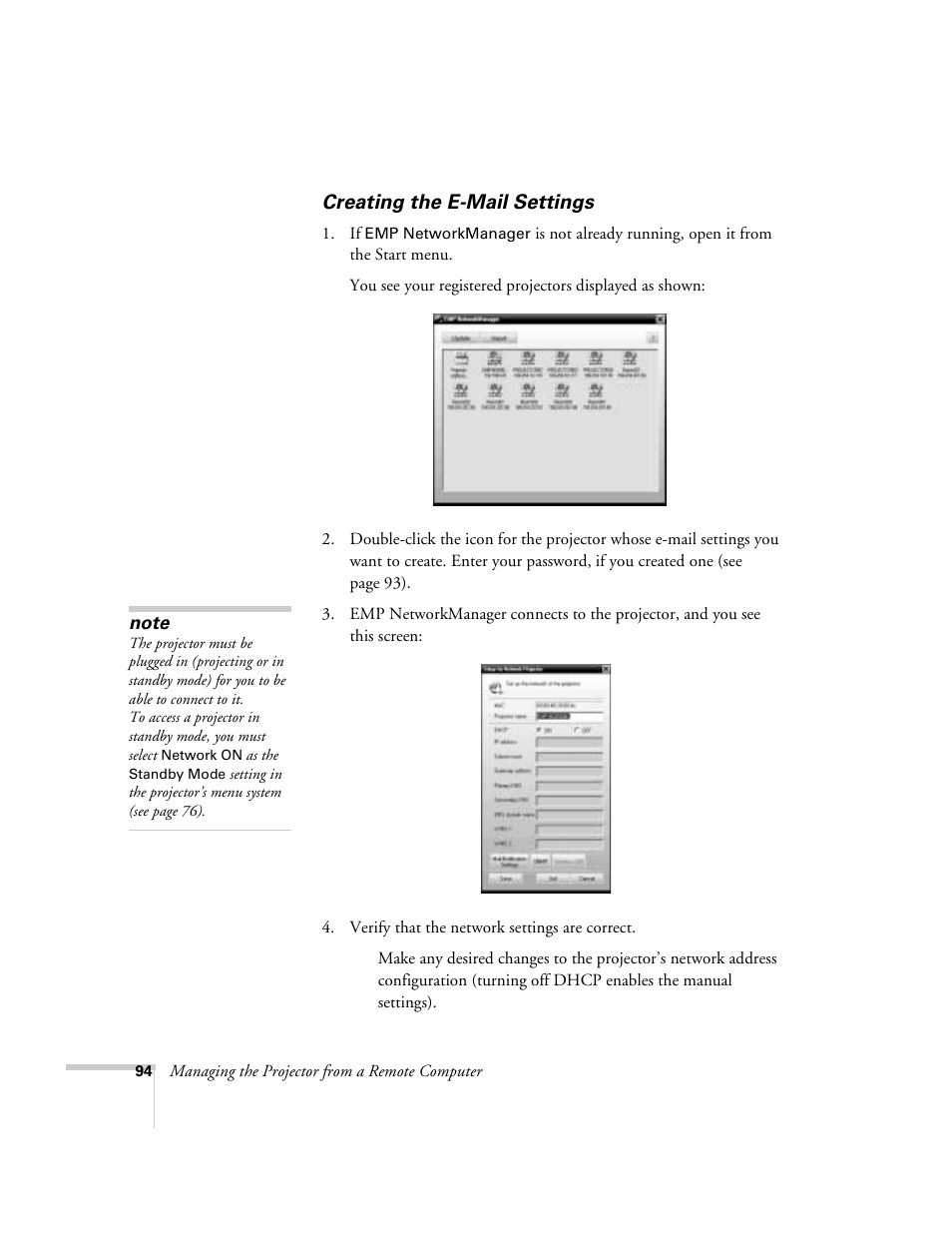 Creating the e-mail settings | Epson 9300i User Manual | Page 94 / 140