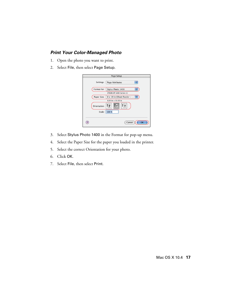Print your color-managed photo | Epson Stylus Photo 1400 User Manual | Page 17 / 21