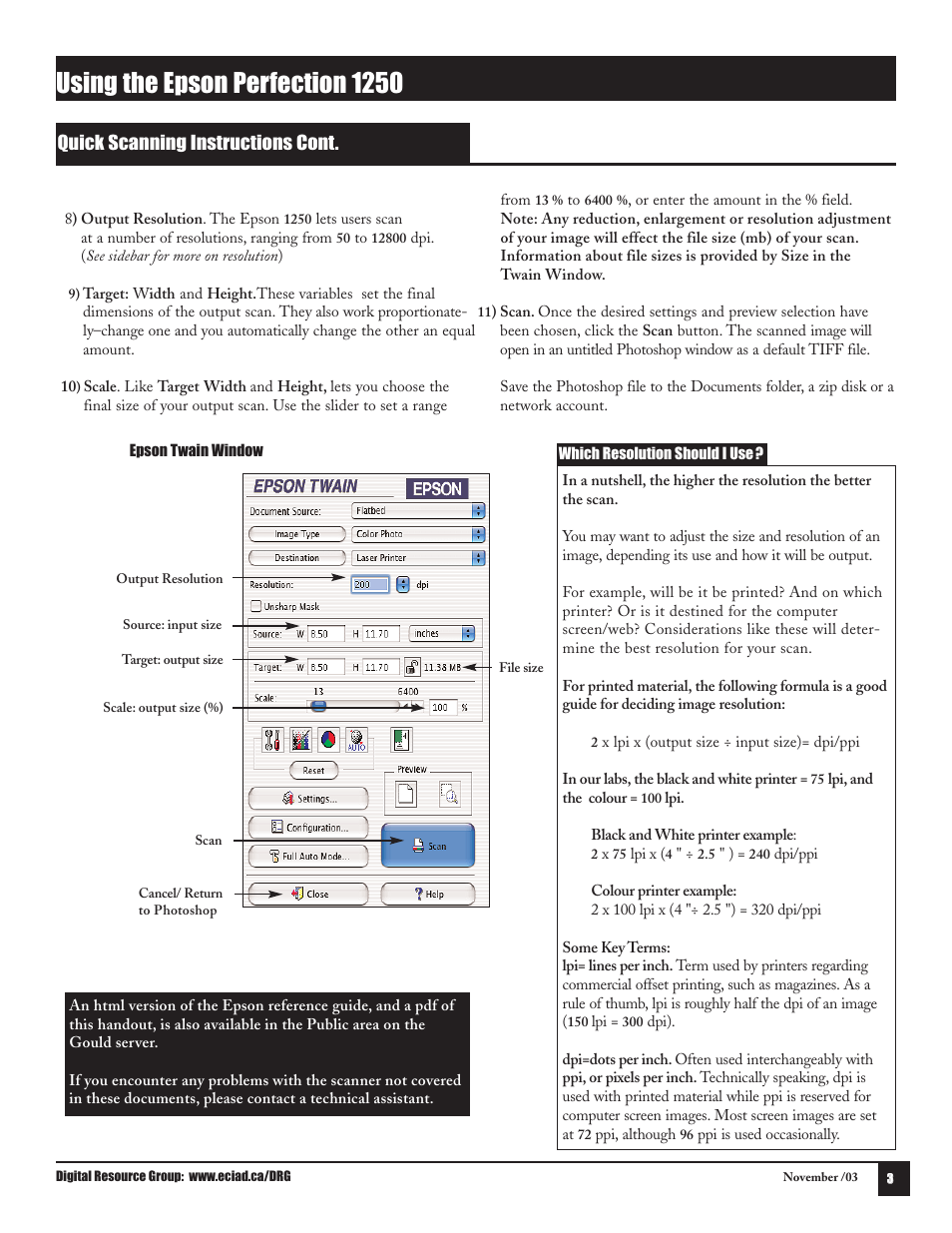 Using the epson perfection 1250, Quick scanning instructions cont | Epson Perfection 1250 User Manual | Page 3 / 3