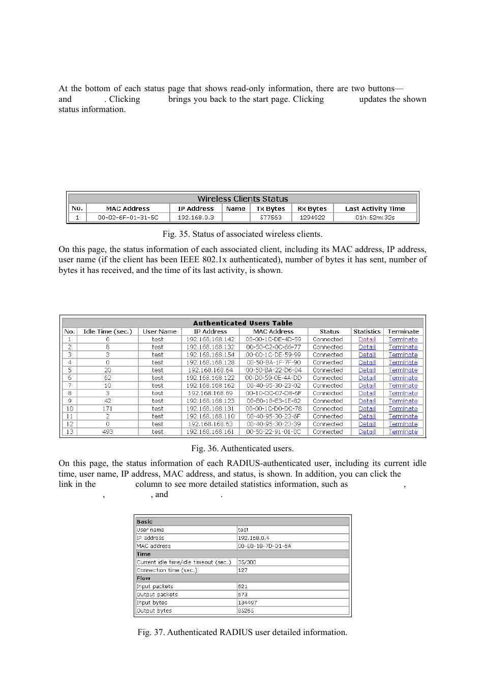 Seeing status, Associated wireless clients, Authenticated users | Epson IWE3200-H User Manual | Page 33 / 80