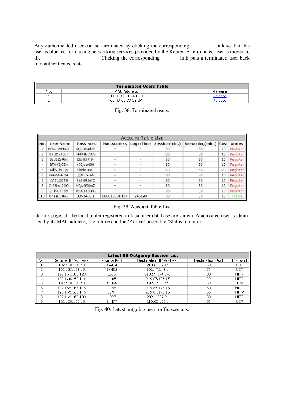 Account table, Session list | Epson IWE3200-H User Manual | Page 34 / 80