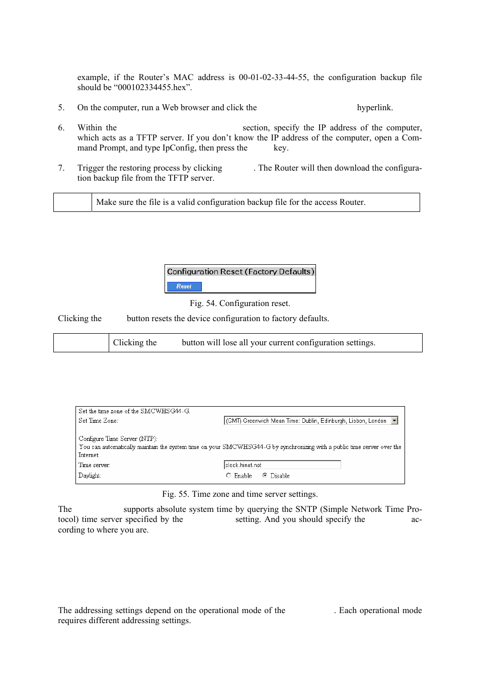 Configuring tcp/ip related settings, Setting time zone, Address | Resetting configuration to factory defaults | Epson IWE3200-H User Manual | Page 41 / 80