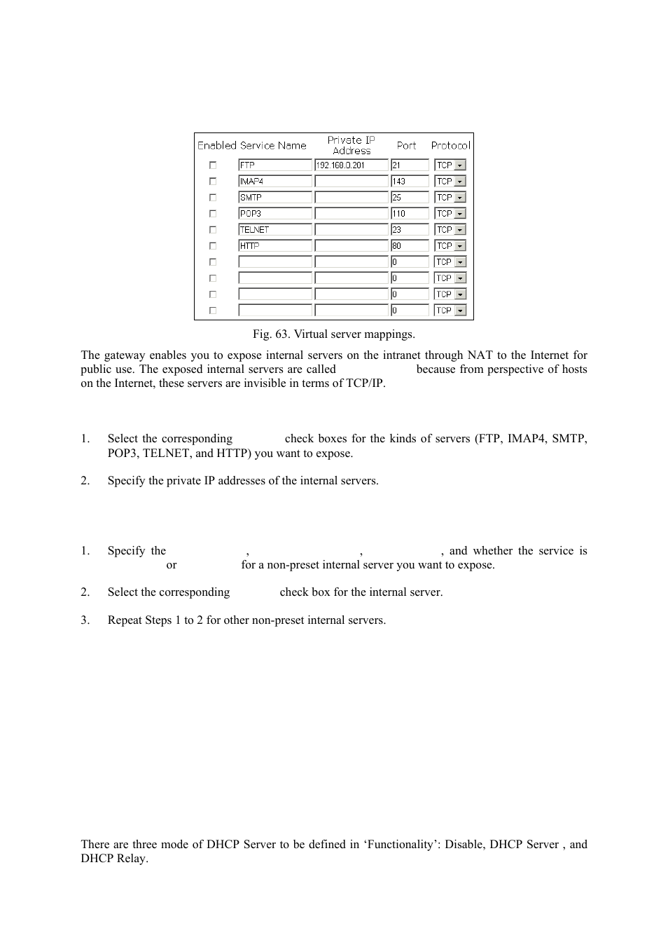 Dhcp server, Virtual server mappings, Functionality | Epson IWE3200-H User Manual | Page 46 / 80