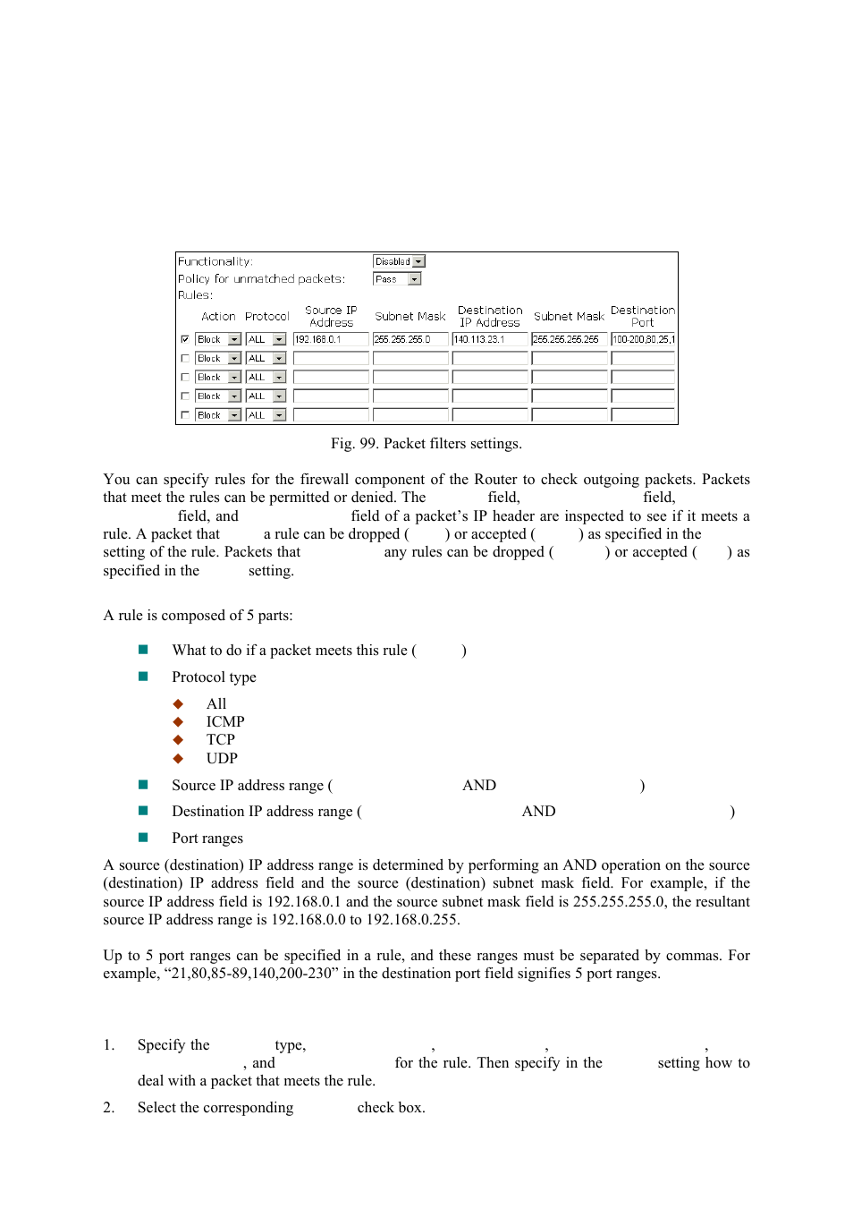 Configuring advanced settings, Filters and firewall, Packet filters | Epson IWE3200-H User Manual | Page 65 / 80