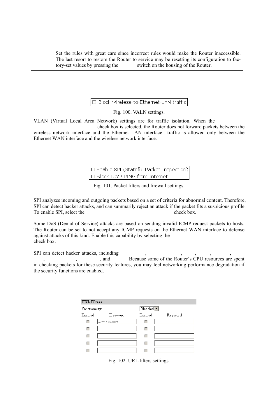 Vlan, Firewall, Url filters | Epson IWE3200-H User Manual | Page 66 / 80