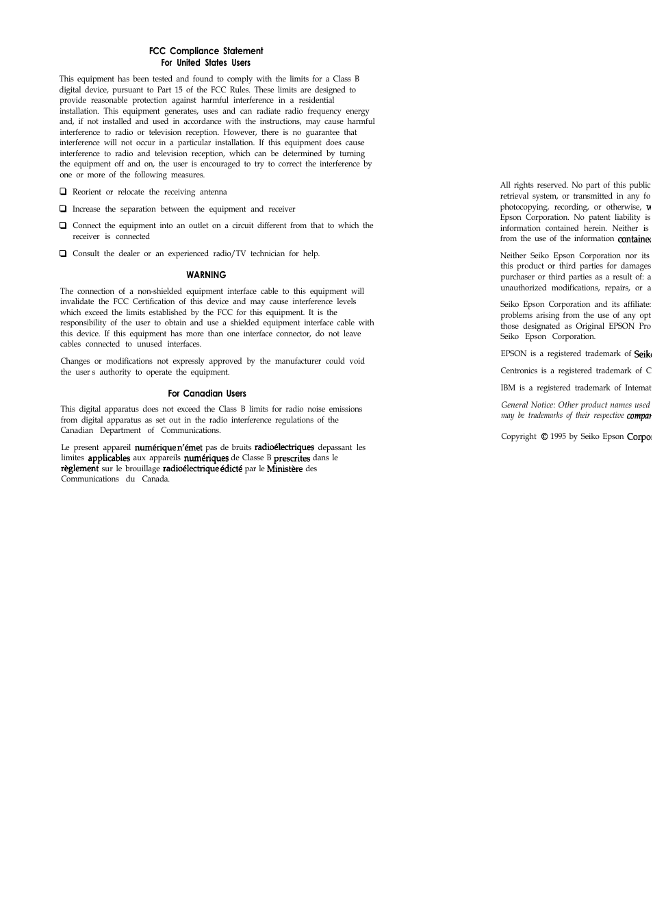 Epson | Epson Bi-directional Parallel Interface Board B80818* User Manual | Page 2 / 23