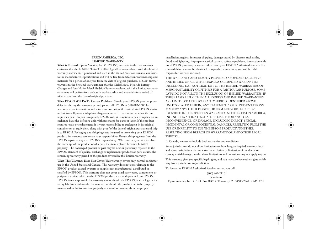 Epson 750Z User Manual | 1 page