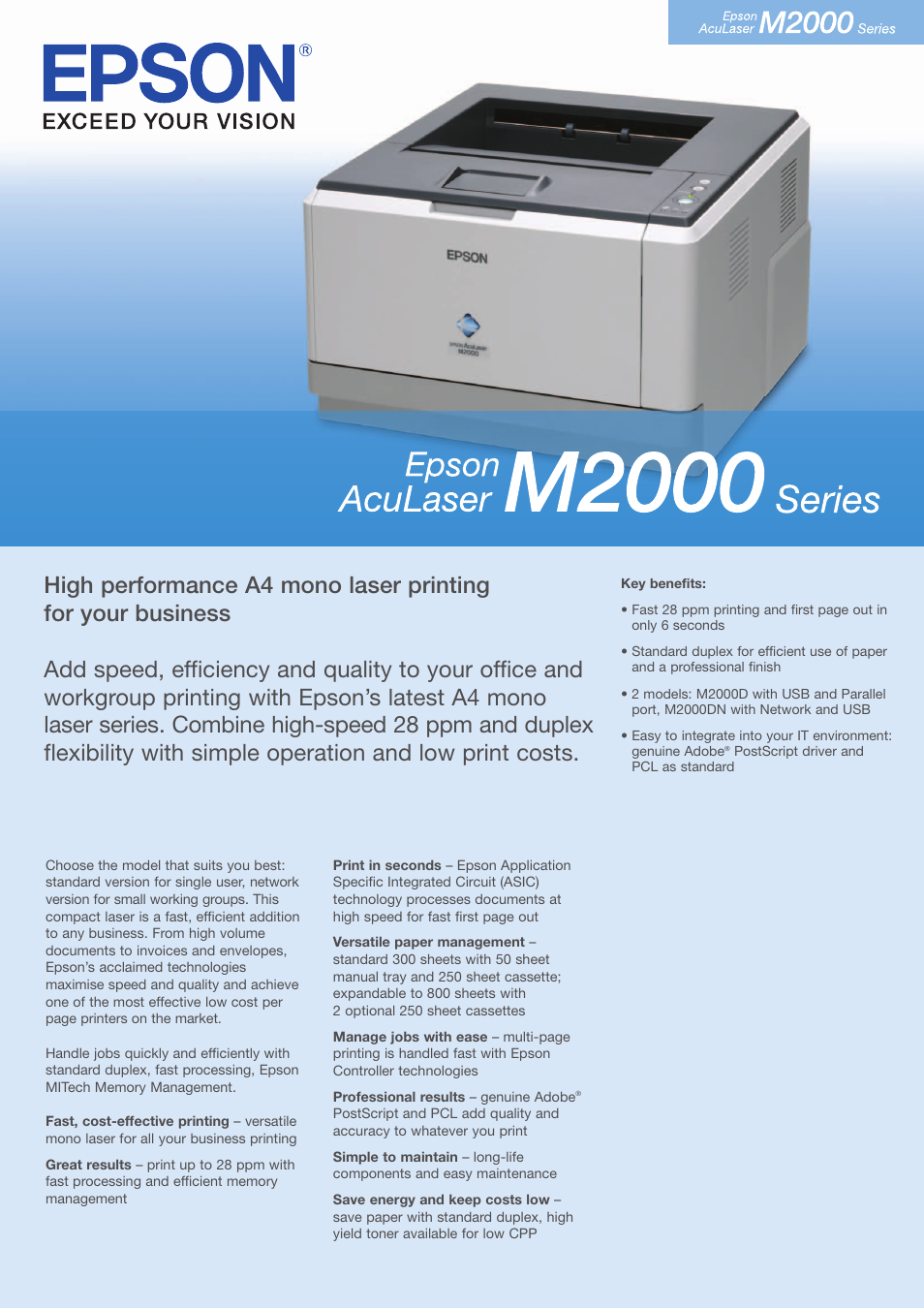 Epson ACULASER M2000 User Manual | 2 pages