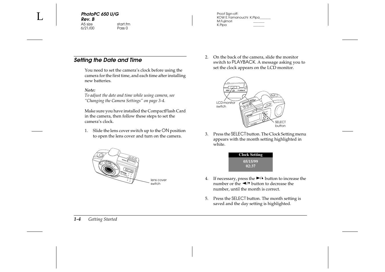 Setting the date and time, Setting the date and time -4 | Epson 650 User Manual | Page 11 / 38