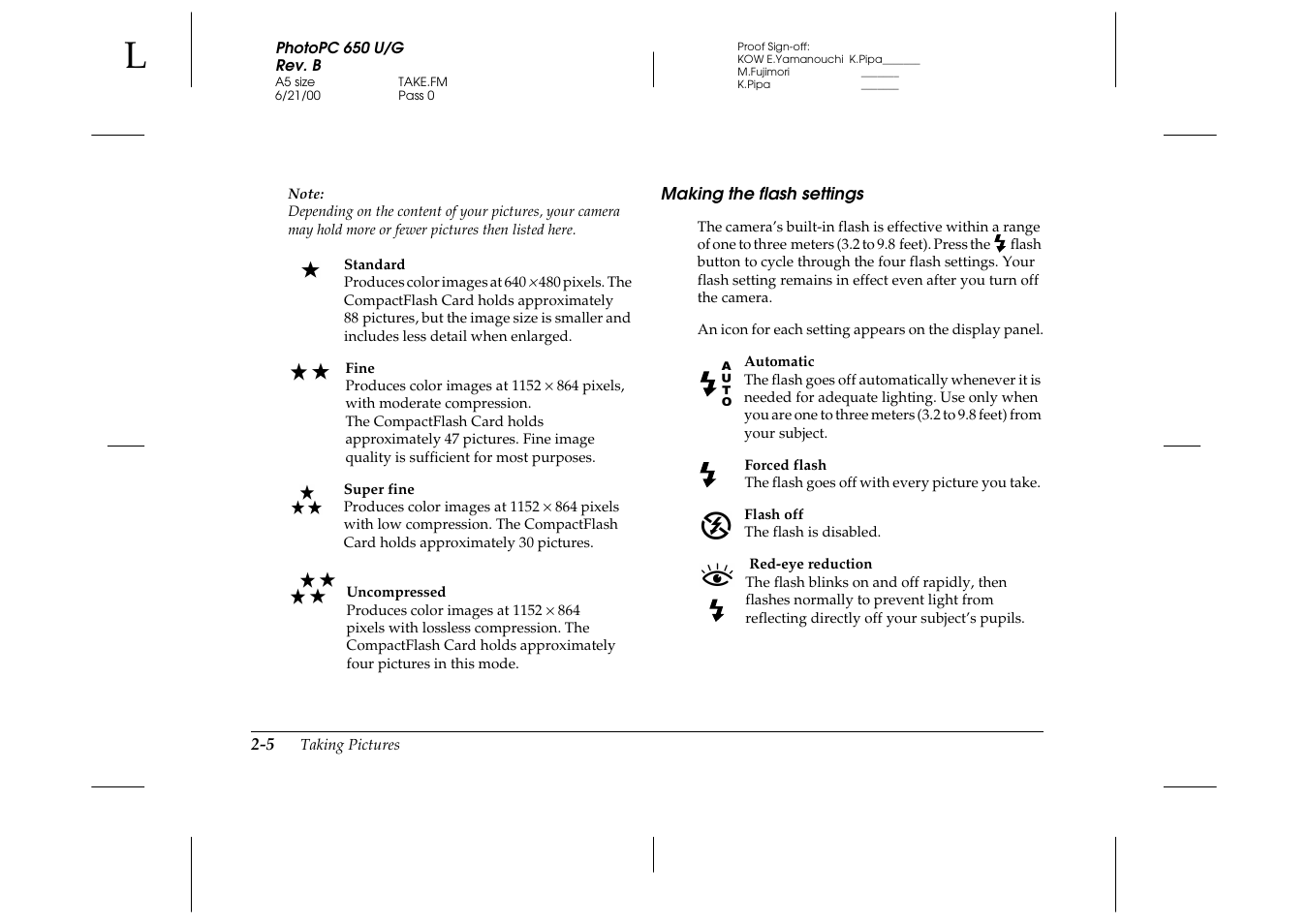 Making the flash settings | Epson 650 User Manual | Page 17 / 38