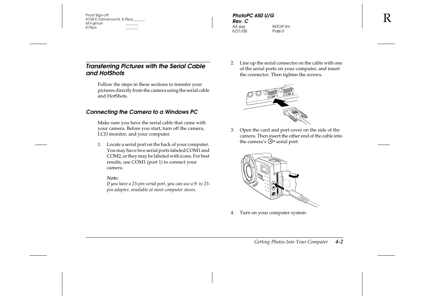 Connecting the camera to a windows pc | Epson 650 User Manual | Page 26 / 38