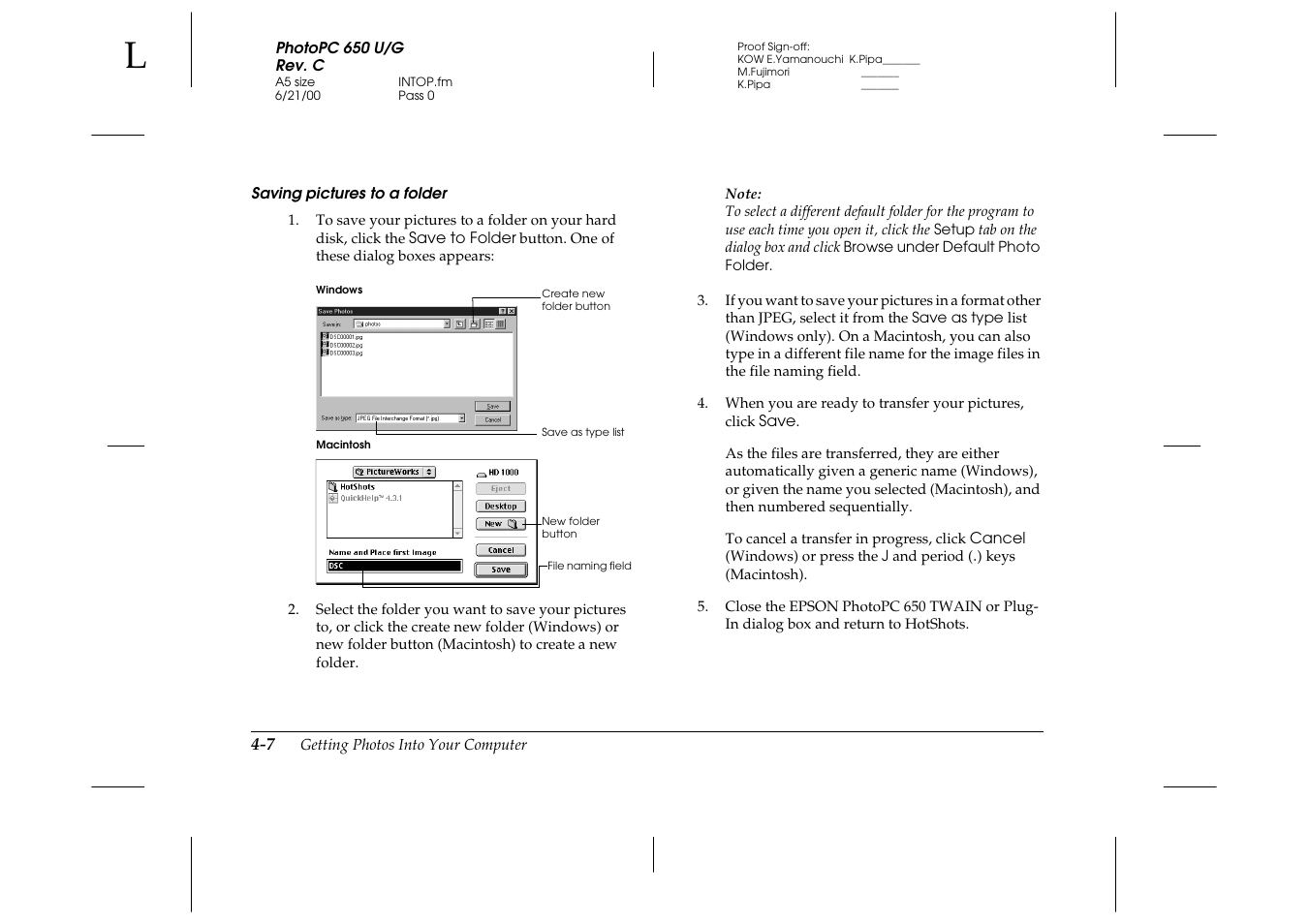 Saving pictures to a folder | Epson 650 User Manual | Page 31 / 38