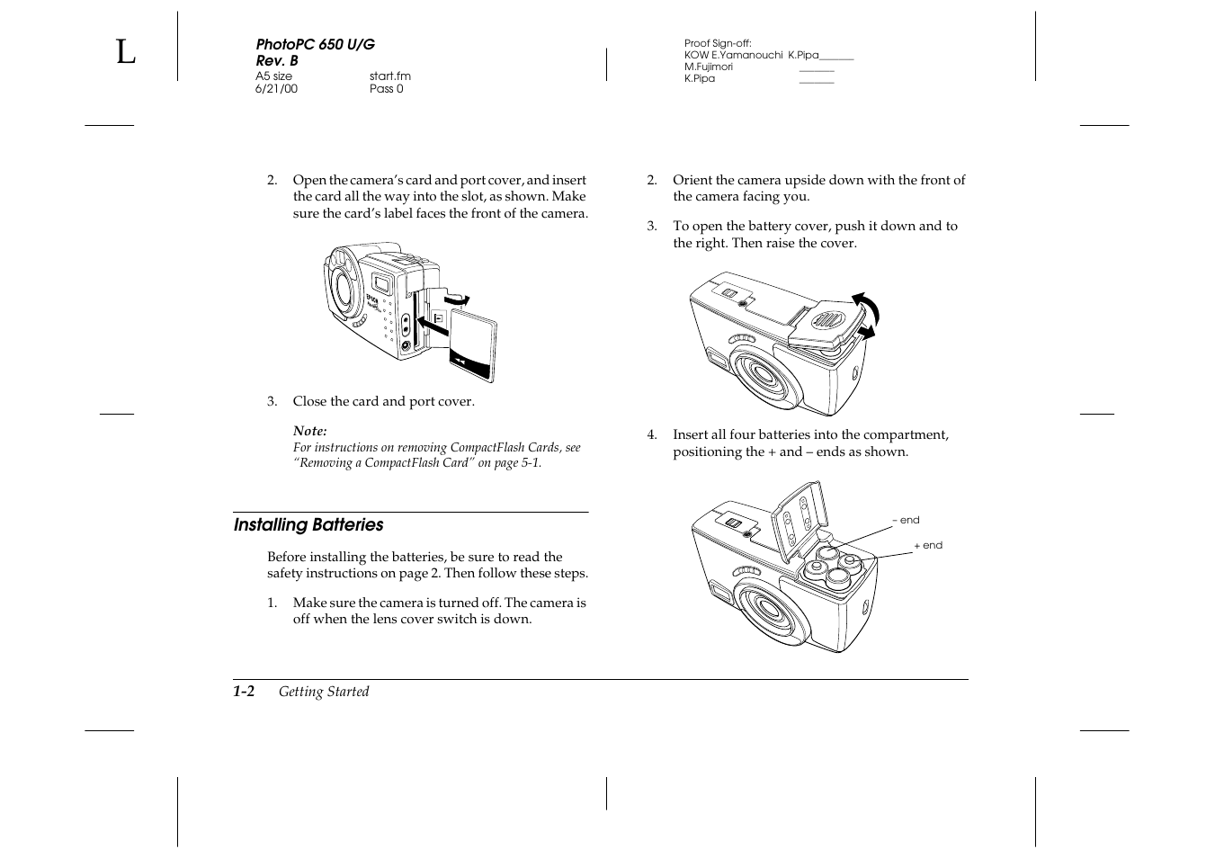Installing batteries, Installing batteries -2 | Epson 650 User Manual | Page 9 / 38