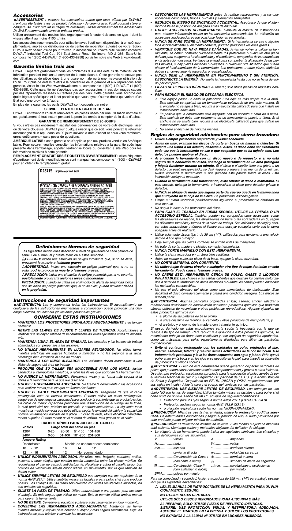 Accessories, Garantie limitée trois ans, Defi niciones: normas de seguridad | Instrucciones de seguridad importantes, Conserve estas instrucciones | Epson D28715 User Manual | Page 5 / 7