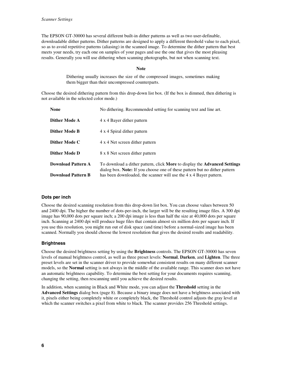 None dots per inch brightness | Epson GT-30000 User Manual | Page 10 / 21