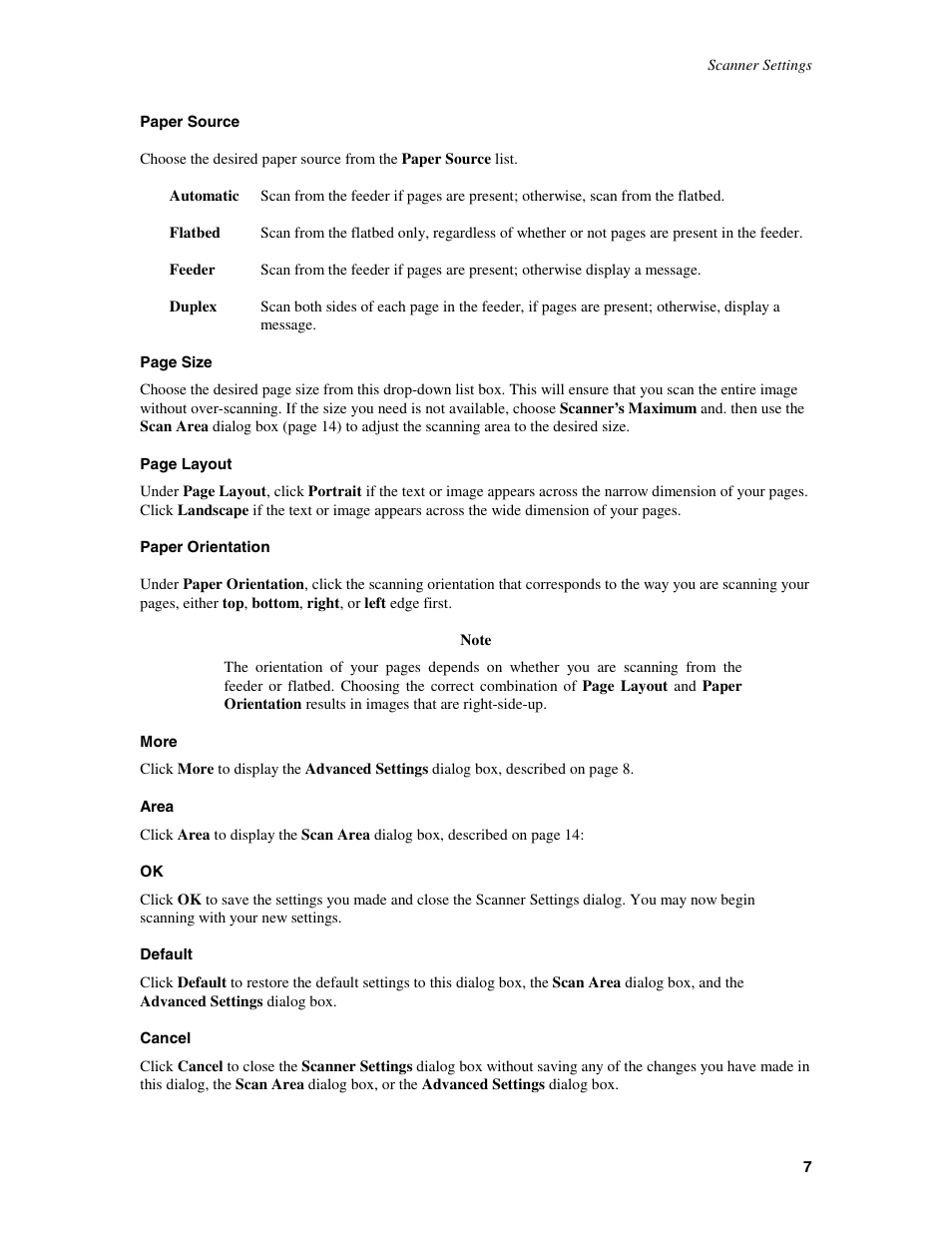 Paper source, Automatic, Paper orientation | More, Area, Default, Cancel | Epson GT-30000 User Manual | Page 11 / 21