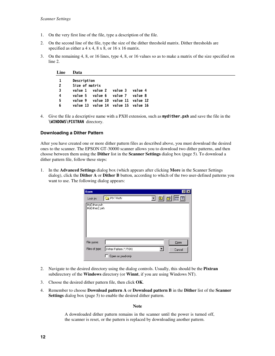 Downloading a dither pattern | Epson GT-30000 User Manual | Page 16 / 21