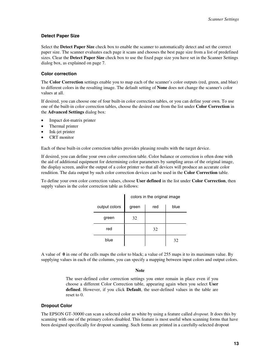 Detect paper size, Color correction, Dropout color | Detect paper size color correction dropout color | Epson GT-30000 User Manual | Page 17 / 21