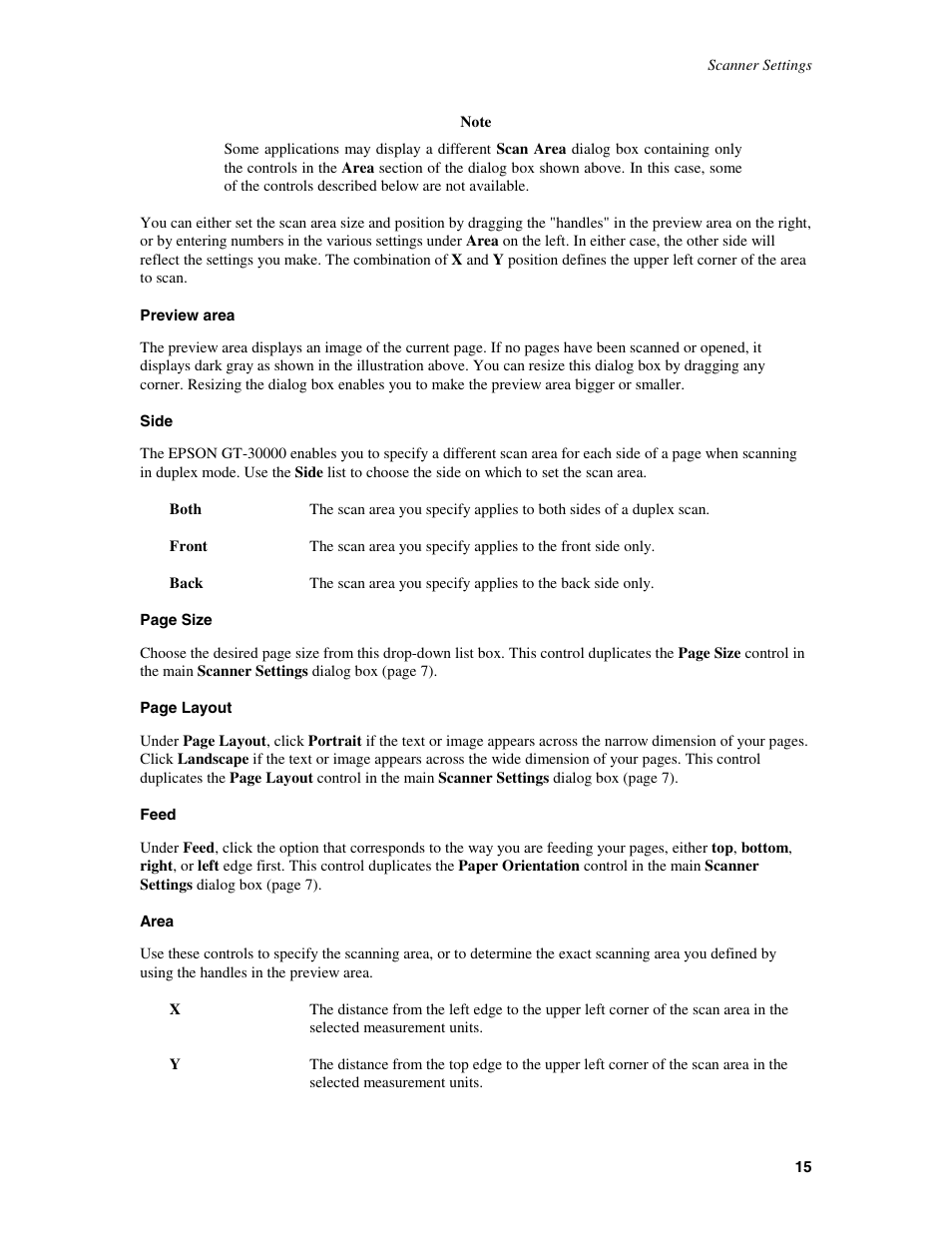 Preview area, Side, Both | Feed, Area | Epson GT-30000 User Manual | Page 19 / 21