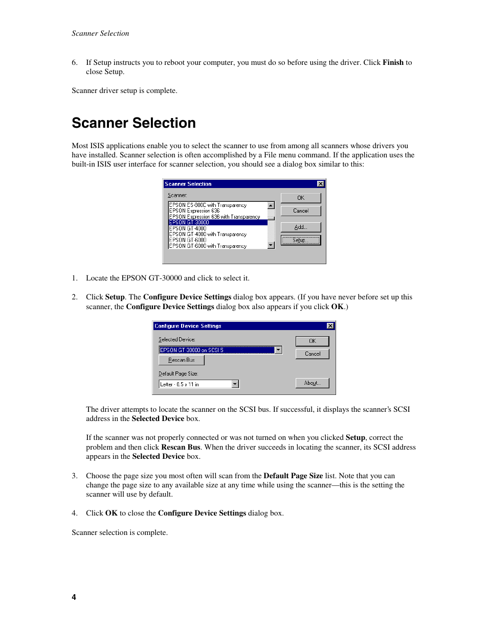 Scanner selection | Epson GT-30000 User Manual | Page 8 / 21