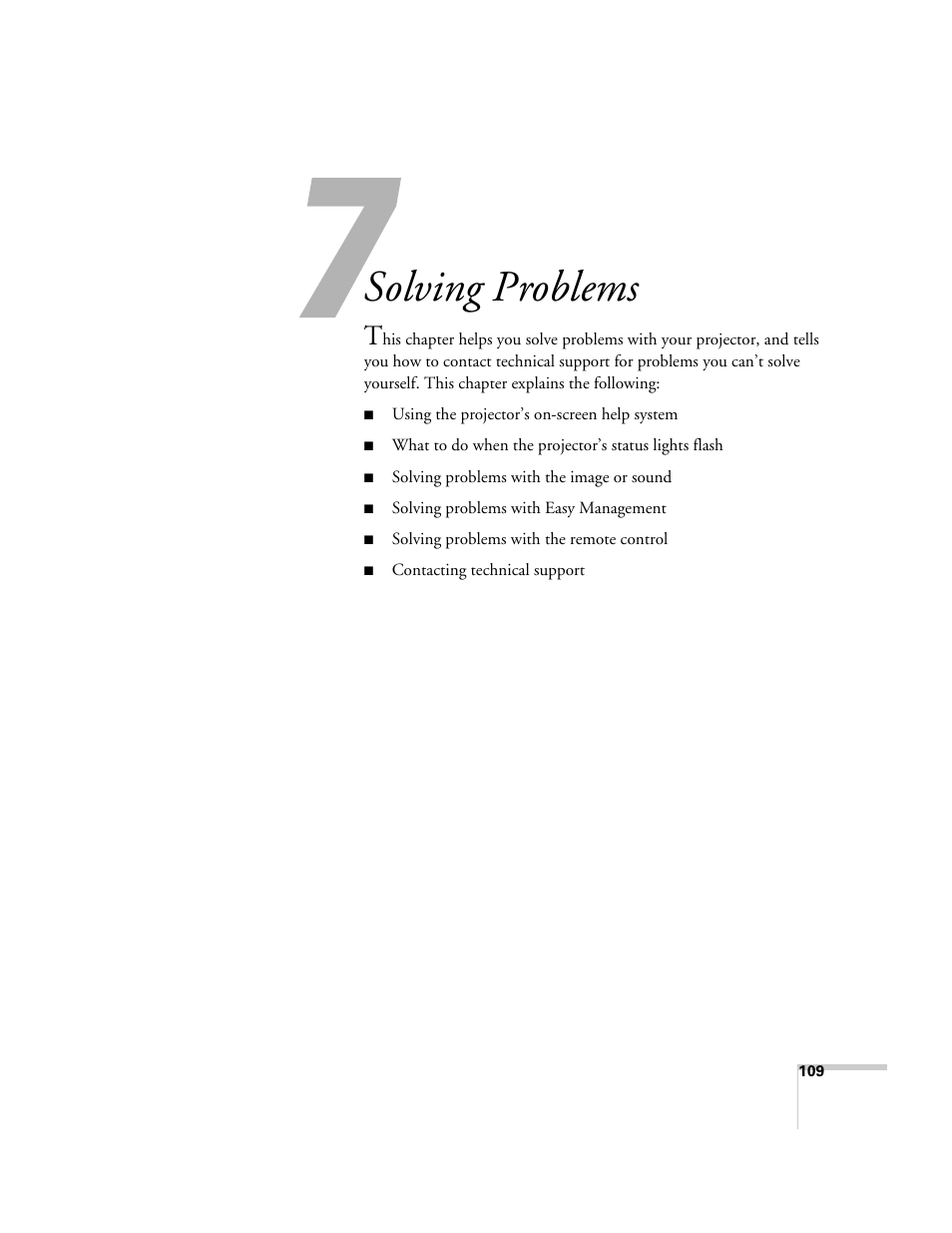 Solving problems | Epson 7900p User Manual | Page 109 / 146