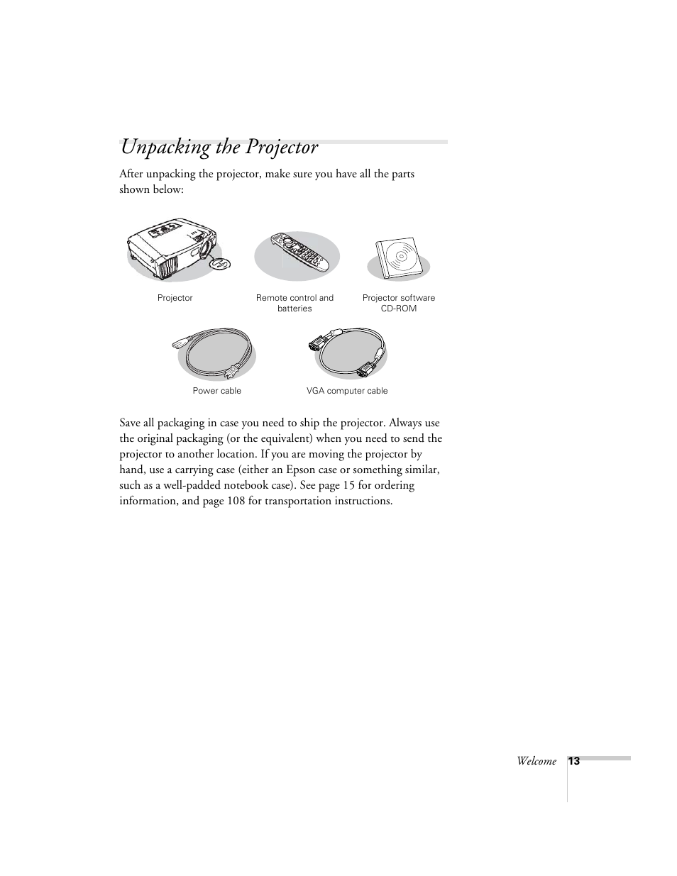 Unpacking the projector | Epson 7900p User Manual | Page 13 / 146