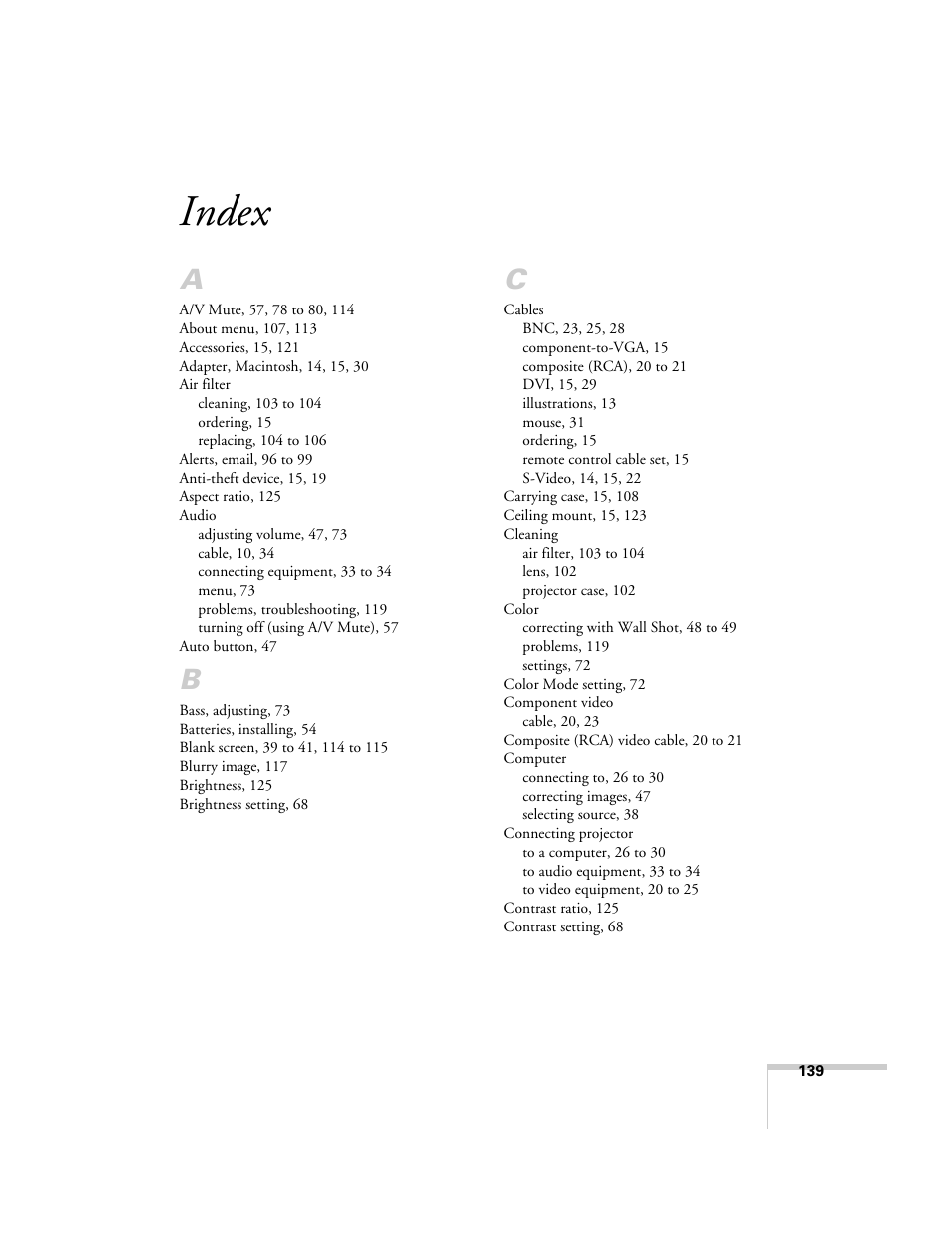 Index | Epson 7900p User Manual | Page 139 / 146