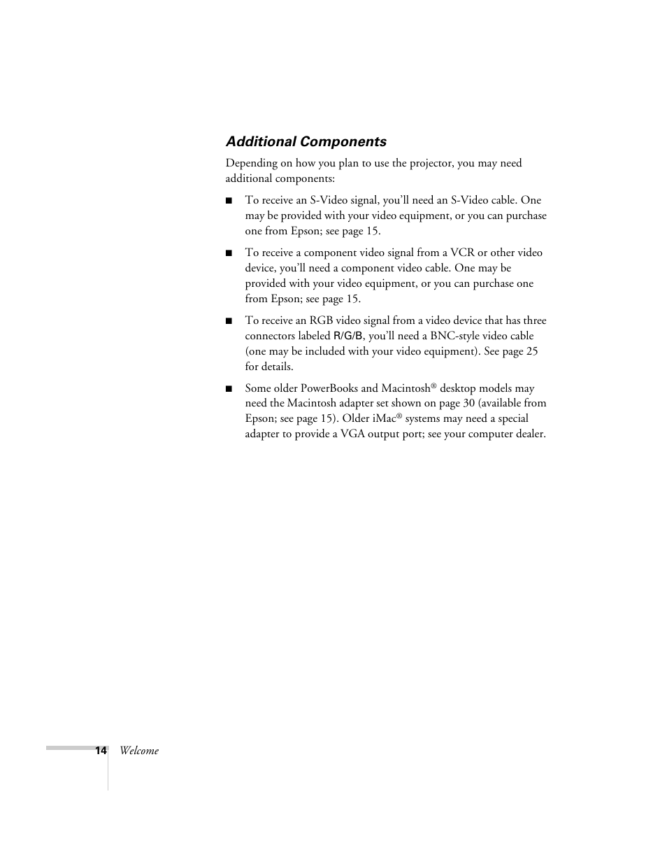 Additional components | Epson 7900p User Manual | Page 14 / 146