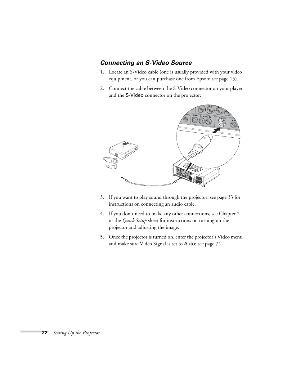 Connecting an s-video source | Epson 7900p User Manual | Page 22 / 146